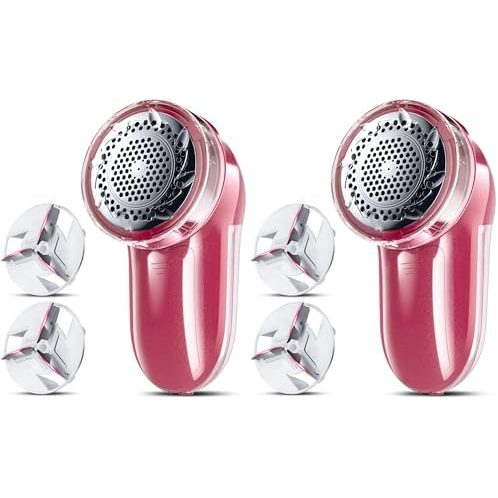 Bymore Compact 2-in-1 Fabric Shaver, Bright Red, 2-Pack