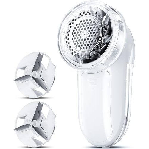 Bymore Compact 2-in-1 Fabric Shaver, Double-Lock Bin, Pure White